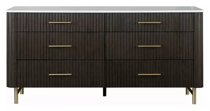 Clayten White and Espresso 6 Drawer Dresser with Marble Top
