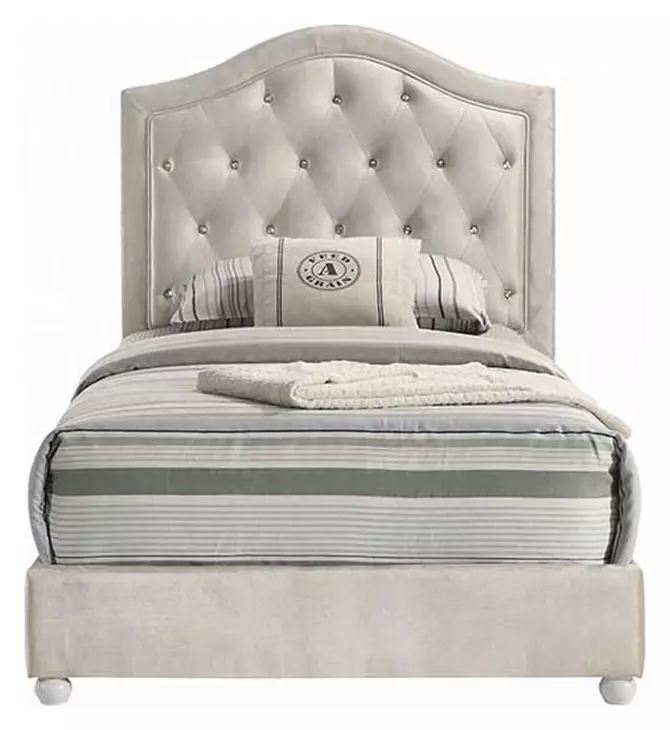 Reggie Beige Twin Upholstered Panel Bed
