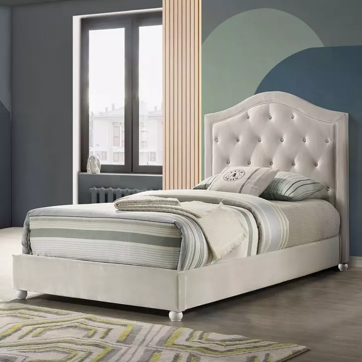 Reggie Beige Twin Upholstered Panel Bed
