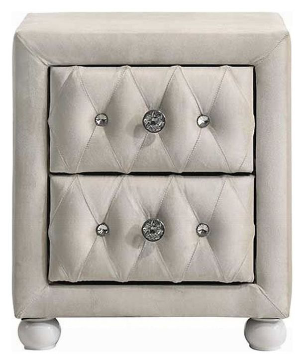 Reggie Beige Upholstered 2 Drawer Nightstand