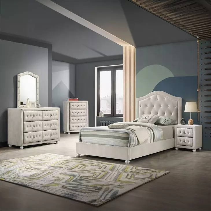 Reggie Beige Upholstered 2 Drawer Nightstand