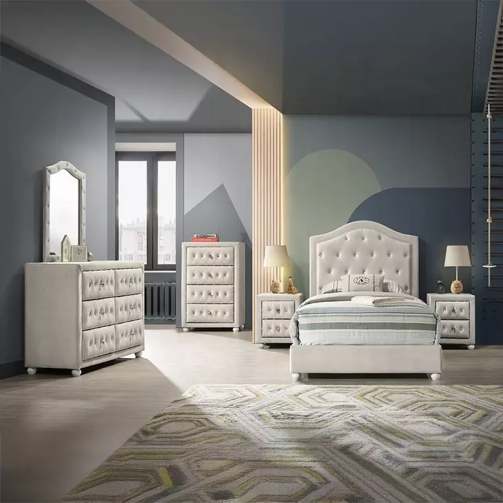 Reggie Beige Upholstered 2 Drawer Nightstand