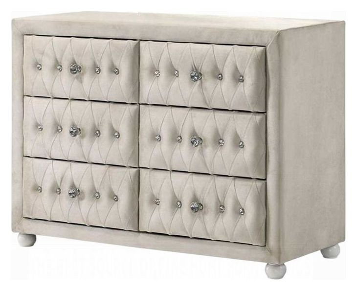 Reggie Beige Upholstered 6 Drawer Dresser