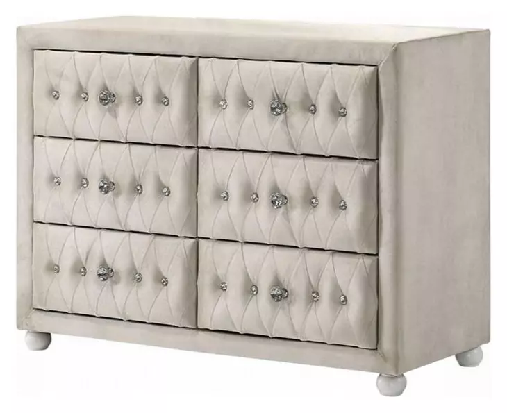Reggie Beige Upholstered 6 Drawer Dresser