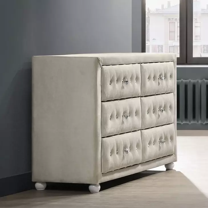 Reggie Beige Upholstered 6 Drawer Dresser