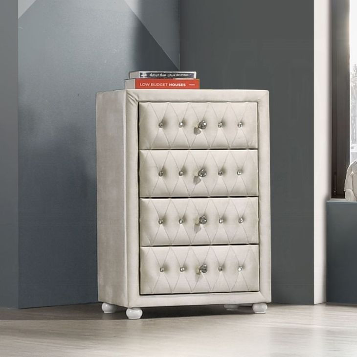 Reggie Beige Upholstered 4 Drawer Chest