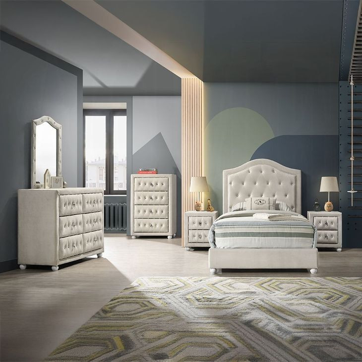 Reggie Beige Upholstered 4 Drawer Chest