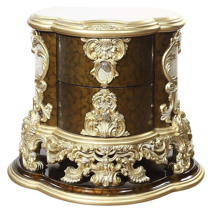 Desiderius Antique Gold and Hand Paint Brown 2 Drawer Nightstand