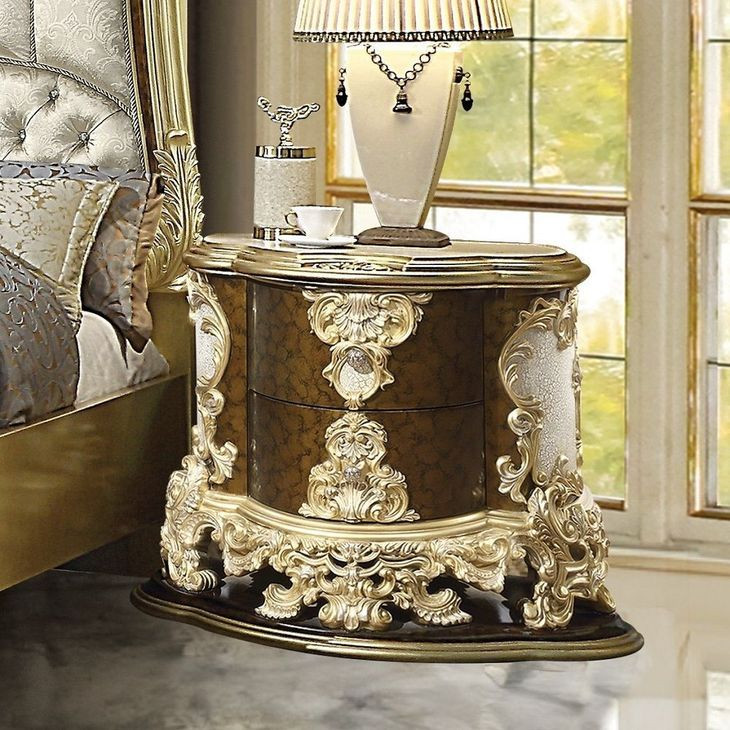 Desiderius Antique Gold and Hand Paint Brown 2 Drawer Nightstand