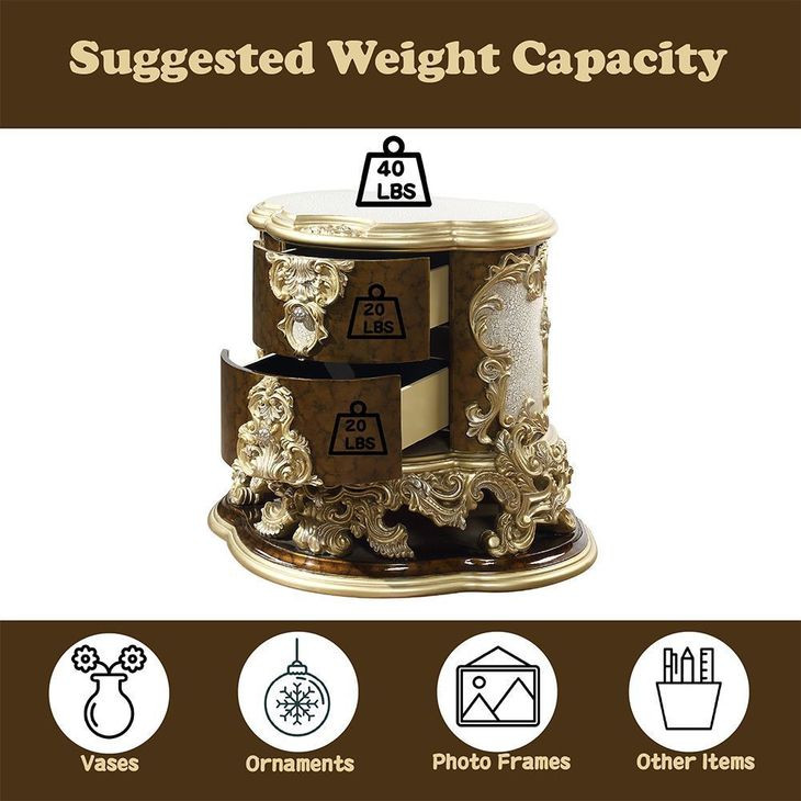 Desiderius Antique Gold and Hand Paint Brown 2 Drawer Nightstand