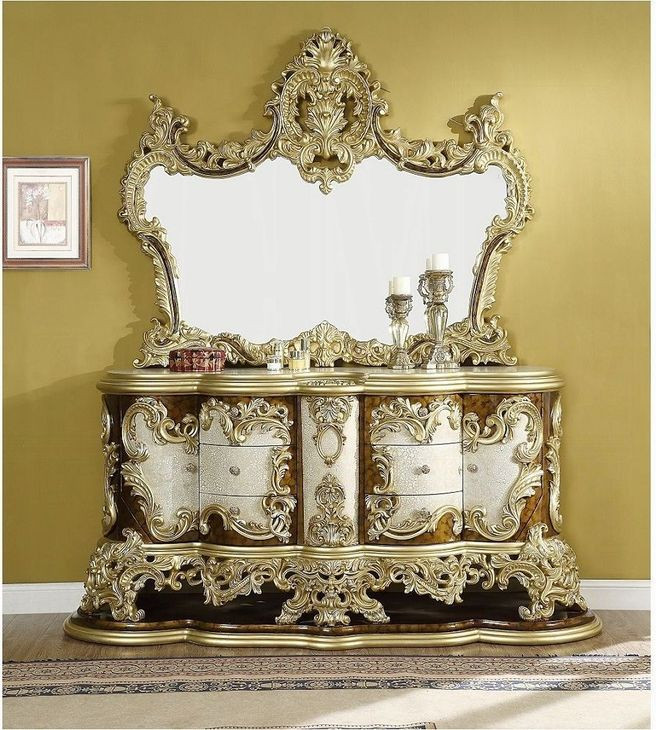 Desiderius Antique Gold and Hand Paint Brown Arched Dresser Mirror