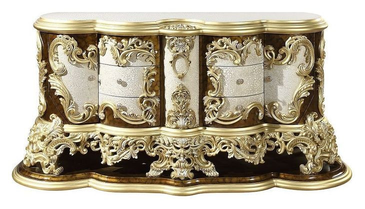 Desiderius Antique Gold and Hand Paint Brown 6 Drawer Dresser