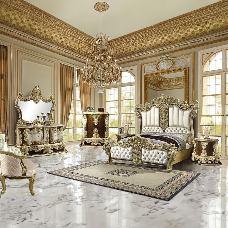 Desiderius Antique Gold and Hand Paint Brown 6 Drawer Dresser