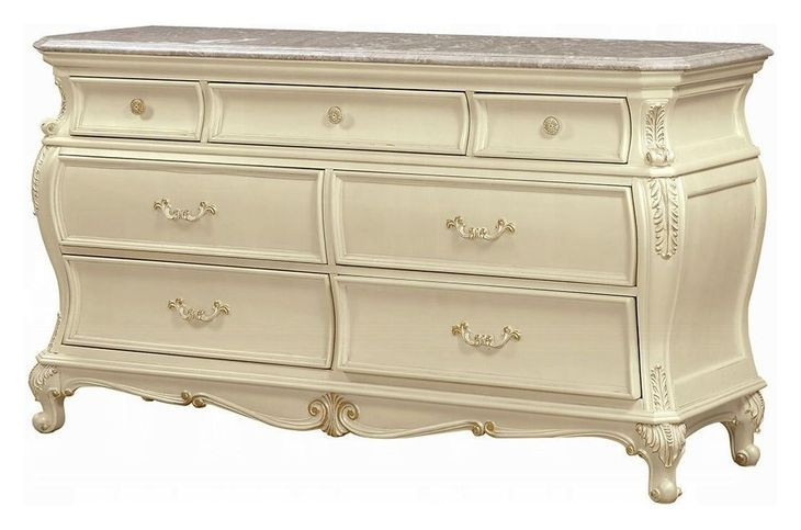 Chantelle Pearl White 7 Drawer Marble Top Dresser