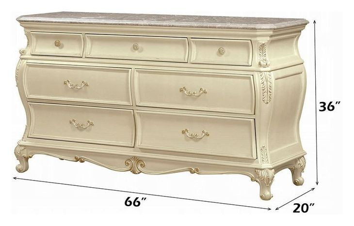 Chantelle Pearl White 7 Drawer Marble Top Dresser
