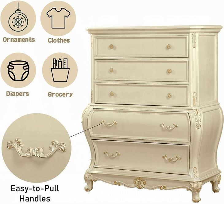 Chantelle Pearl White 5 Drawer Chest