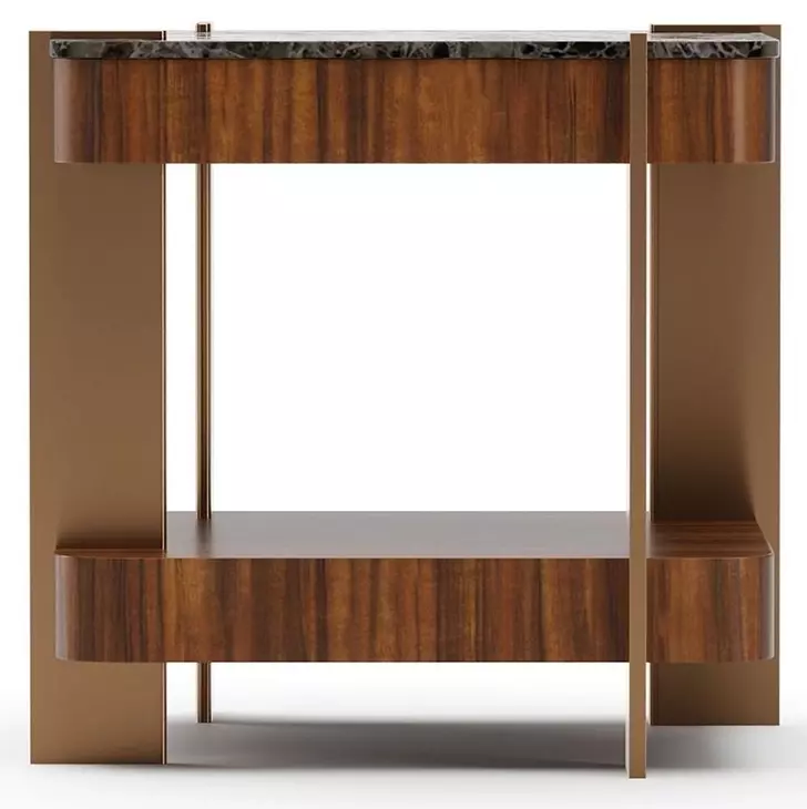 Altura Smoked Walnut and Champagne Gold Square Stone Top Side Table