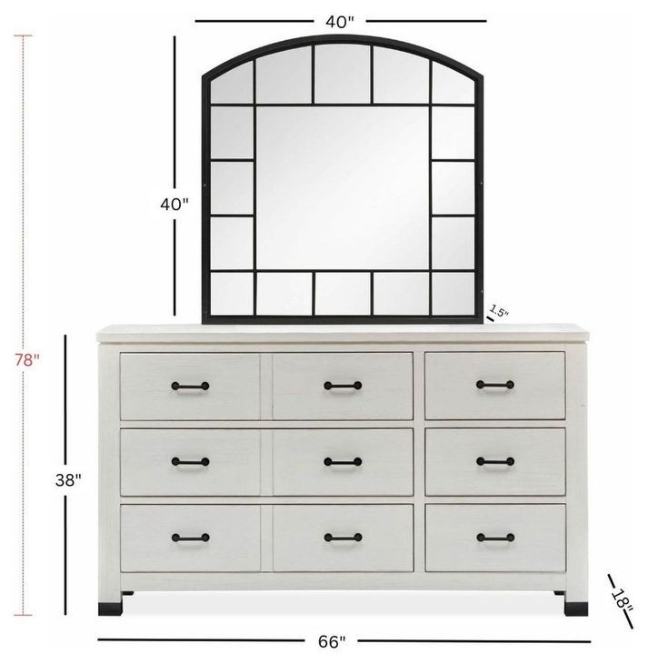 Harper Springs Silo White and Black 6 Drawer Dresser with Arched Mirror