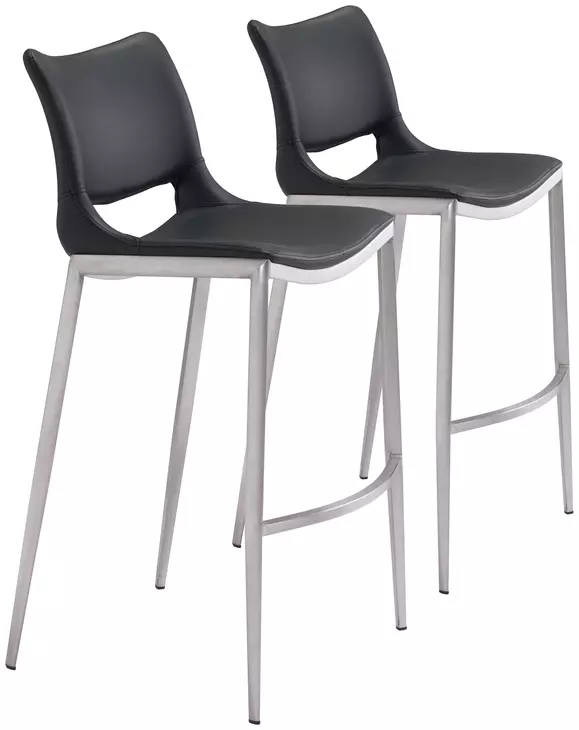 Ace Black And Brushed Stainless Steel Bar Stool Set Of 2