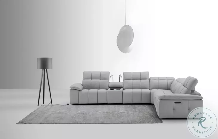 Beaumont Light Gray Leather 142" Power Reclining Sectional