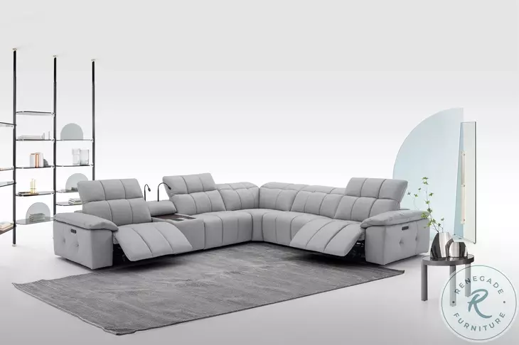 Beaumont Light Gray Leather 142" Power Reclining Sectional