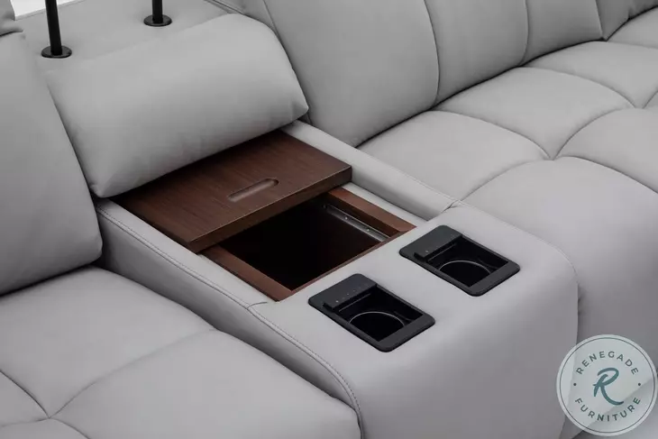 Beaumont Light Gray Leather 142" Power Reclining Sectional