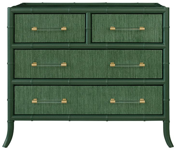 Beckett Dyed Grasscloth and Dark Green Matte Lacquer 4 Drawer Chest
