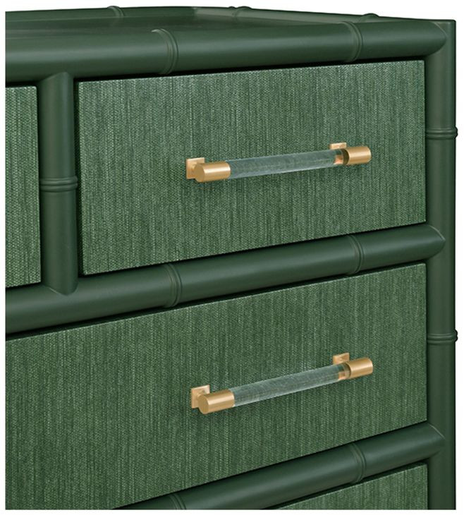 Beckett Dyed Grasscloth and Dark Green Matte Lacquer 4 Drawer