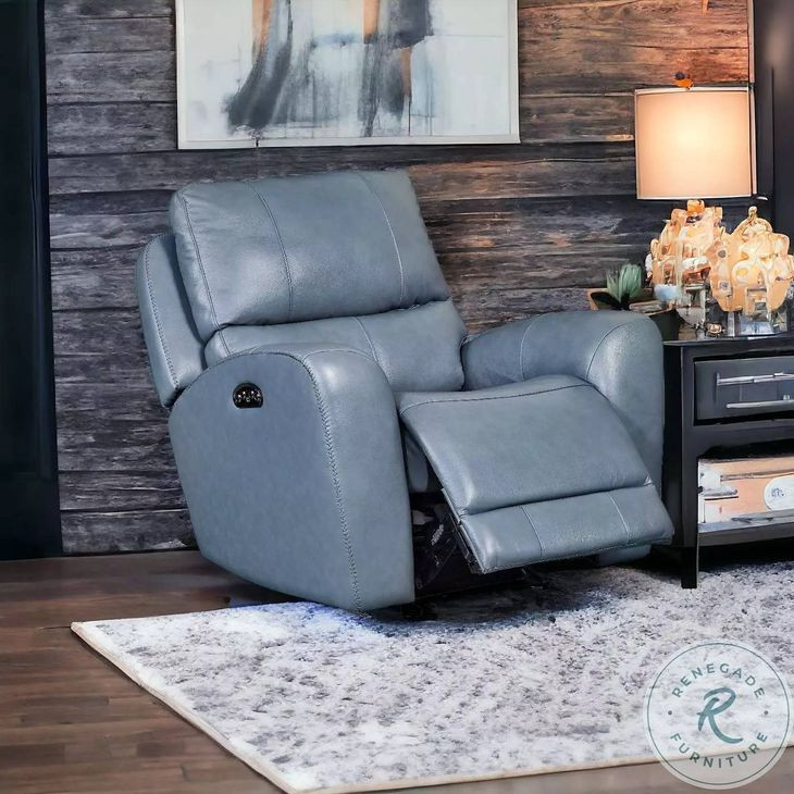 BelleAvenue Persian Blue Leather Glider Power Recliner with Power Headrest and USB Charging