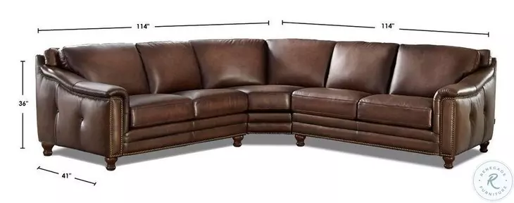 Bexley Caramel Top Grain Leather 3 Piece Sectional