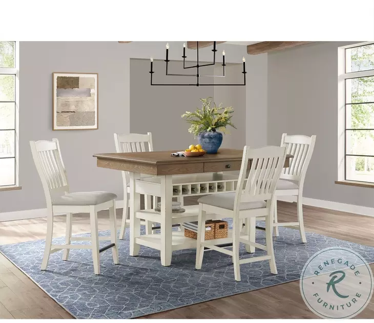 Marlow Antique White And Walnut Counter Height Dining Room Set