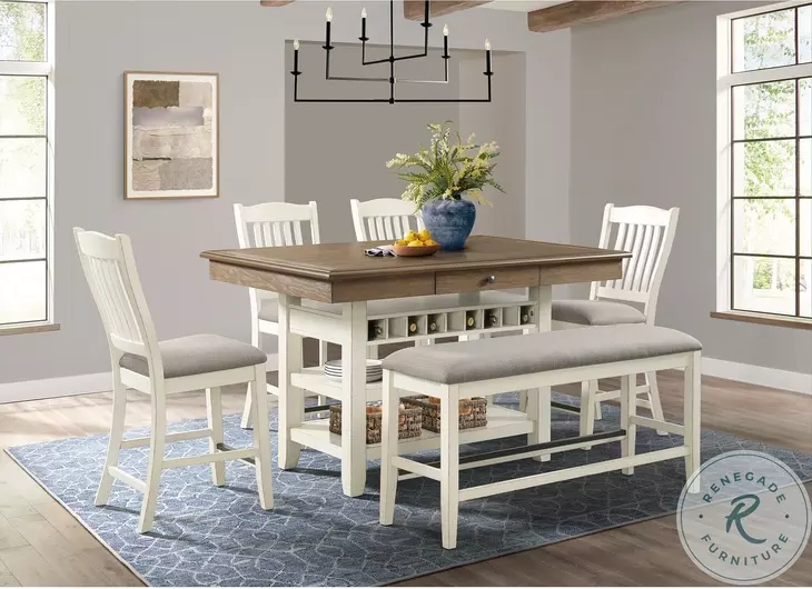 Marlow Antique White And Walnut Counter Height Dining Room Set
