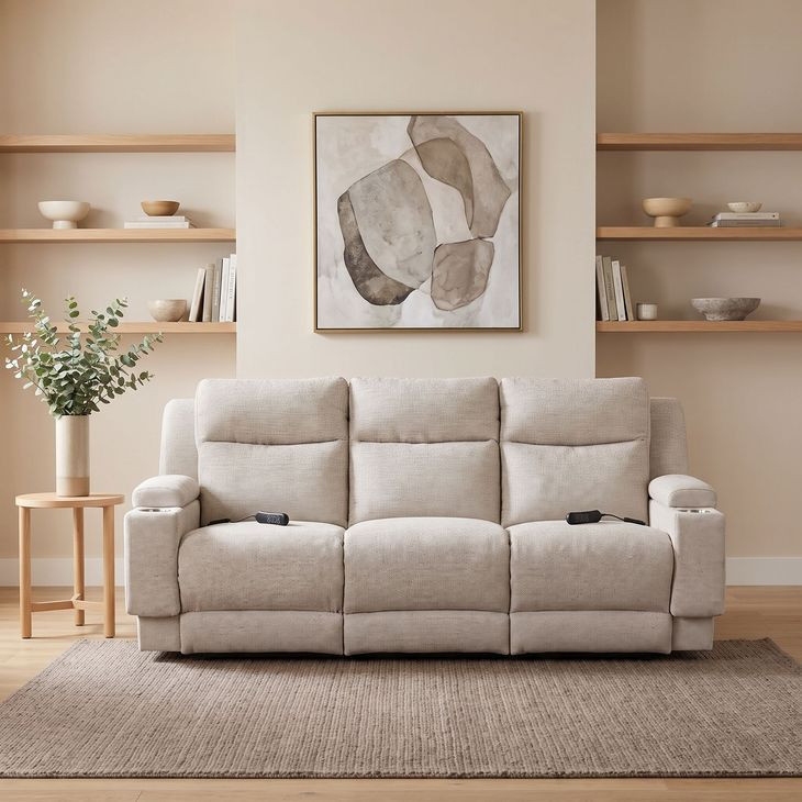 Belmont Linen 91" Zero Gravity Triple Power Reclining Sofa with Drop Down Table and USB Charging