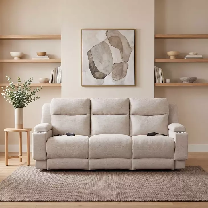 Belmont Linen 91" Zero Gravity Triple Power Reclining Sofa with Drop Down Table and USB Charging