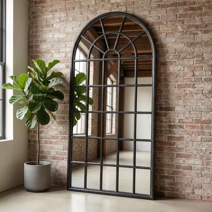Berwyn Dark Brown Arched Floor Mirror