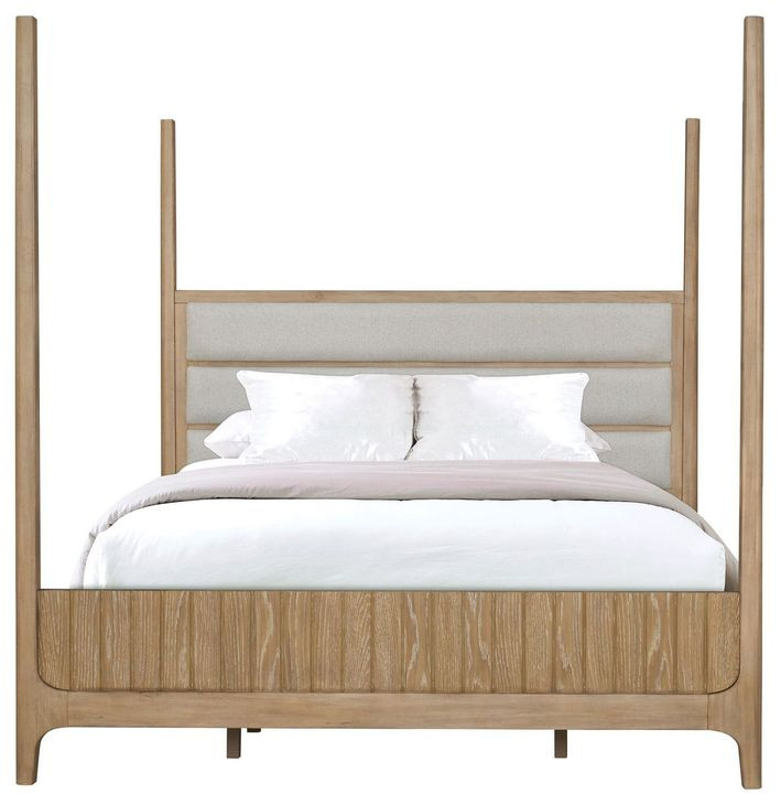Escape Glazed Natural Oak Queen Upholstered Poster Bed