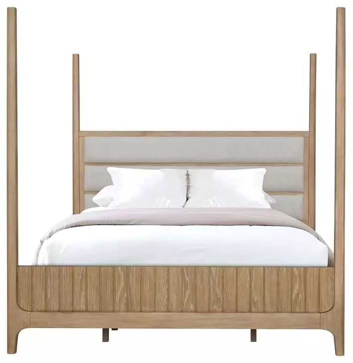 Escape Glazed Natural Oak King Upholstered Poster Bed