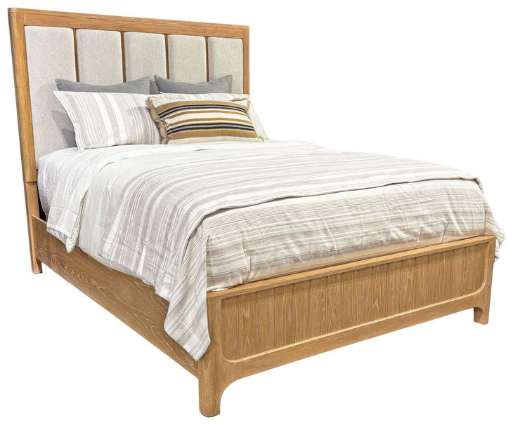 Escape Glazed Natural Oak King Upholstered Panel Bed