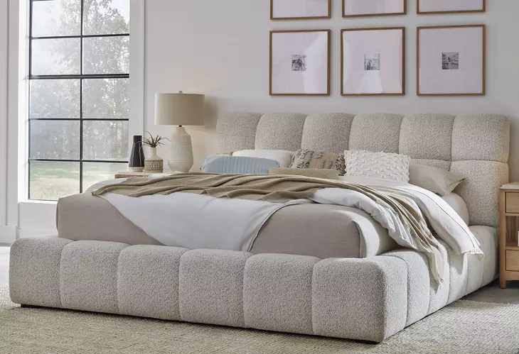 Escape Fluffy River Rock Queen Upholstered Panel Bed