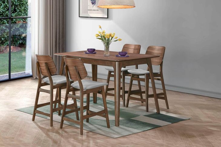 Oscar Walnut and Gray 59" Rectangular Counter Height Dining Set with 4 Cushion Chairs