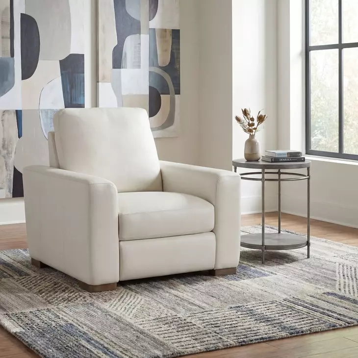 Live Beautifully Cream Leather Optimus Power Recliner with Power Headrest and USB Charging