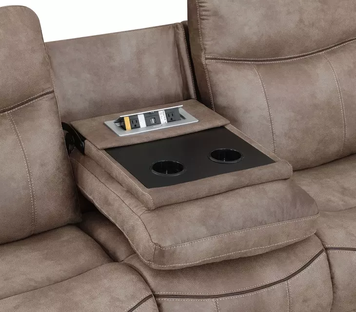 Nashville Brown Manual Reclining 88" Sofa with Drop-Down Console and USB Charging
