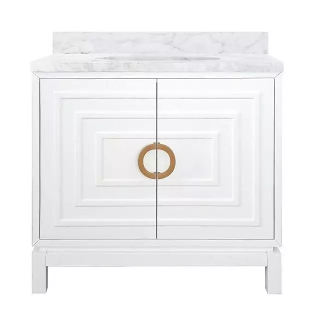 Bixby Matte White Lacquer Carrera Marble Top Bath Vanity