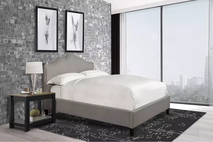 Jamie Falstaff Gray Performance Fabric Queen Upholstered Panel Bed