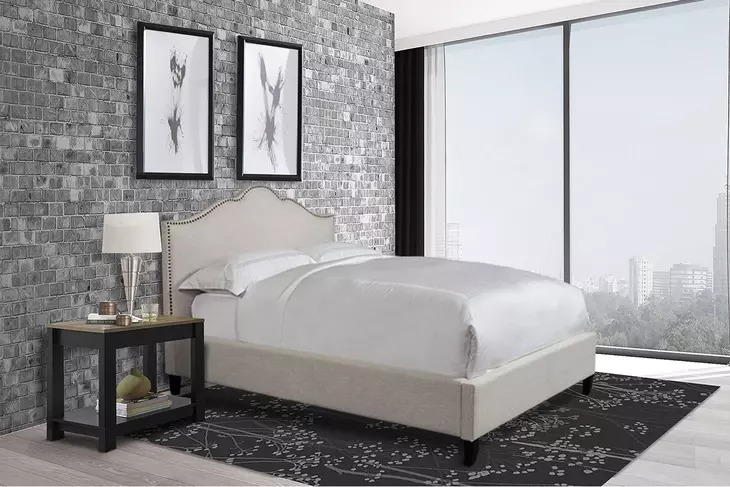Jamie Flour Natural Performance Fabric Queen Upholstered Panel Bed