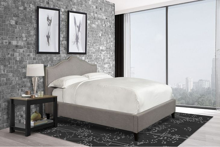 Jamie Falstaff Gray Performance Fabric King Upholstered Panel Bed