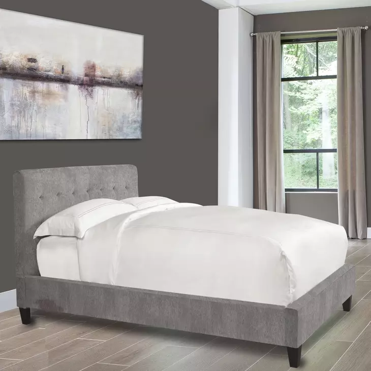 Jody Cornflower Gray Performance Fabric Queen Upholstered Panel Bed