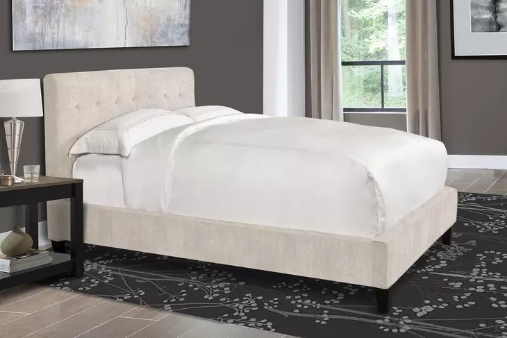 Jody Porcelain Natural Performance Fabric Queen Upholstered Panel Bed
