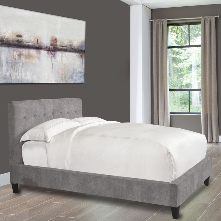 Jody Cornflower Gray Performance Fabric King Upholstered Panel Bed
