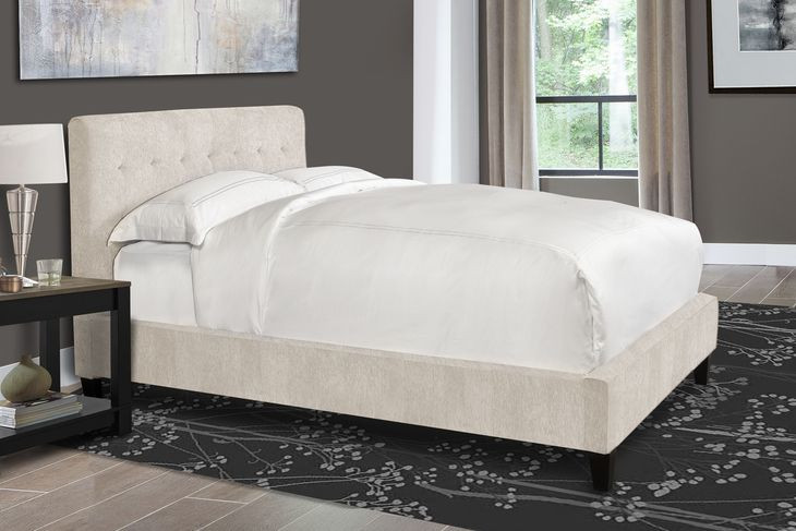 Jody Porcelain Natural Performance Fabric King Upholstered Panel Bed
